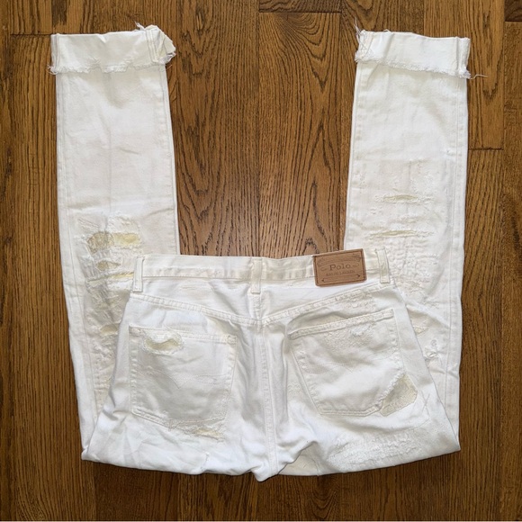 Polo Ralph Lauren Sullivan Slim Straight Jean in White Destroyed 29 x 32 - Picture 9 of 13
